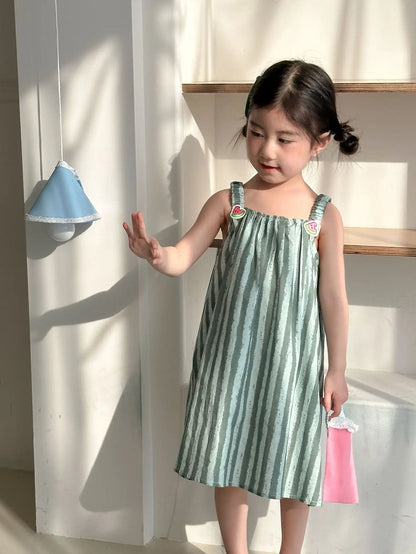 半袖セットアップ キッズワンピース/セットアップ 2点セット スイカストライププリントキャミソールワンピース/半袖Tシャツ+ショートパンツ リンクコーデ 兄弟姉妹 お揃いコーデ【mh0008880】