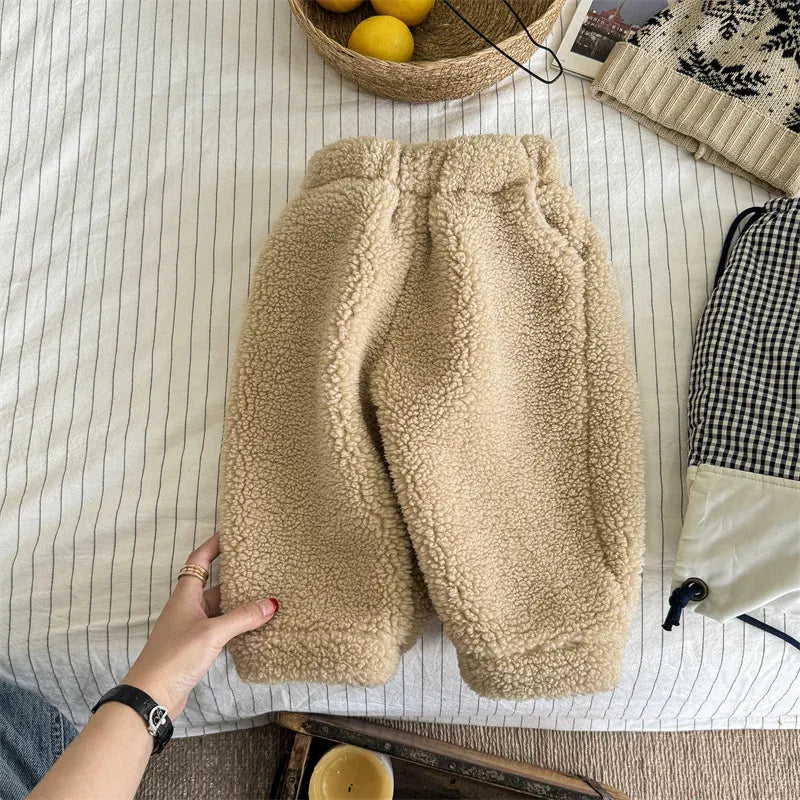 ロングパンツ・スウェットパンツ Apricot / 12M  80CM キッズパンツ シンプルベーシック防寒ボアフリースロングパンツ【mh0007767】