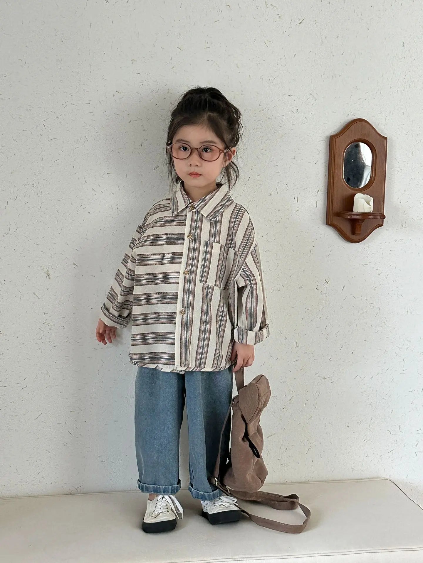 長袖シャツ・ブラウス Apricot / 80cm 12M キッズトップス ストライプボーダーアシメ長袖シャツ【mh0008781】