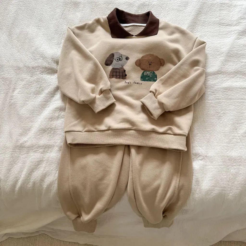 長袖セットアップ Apricot / 80cm 襟付きベアくまプリントスウェットセットアップ 2点セット【mh0011249】