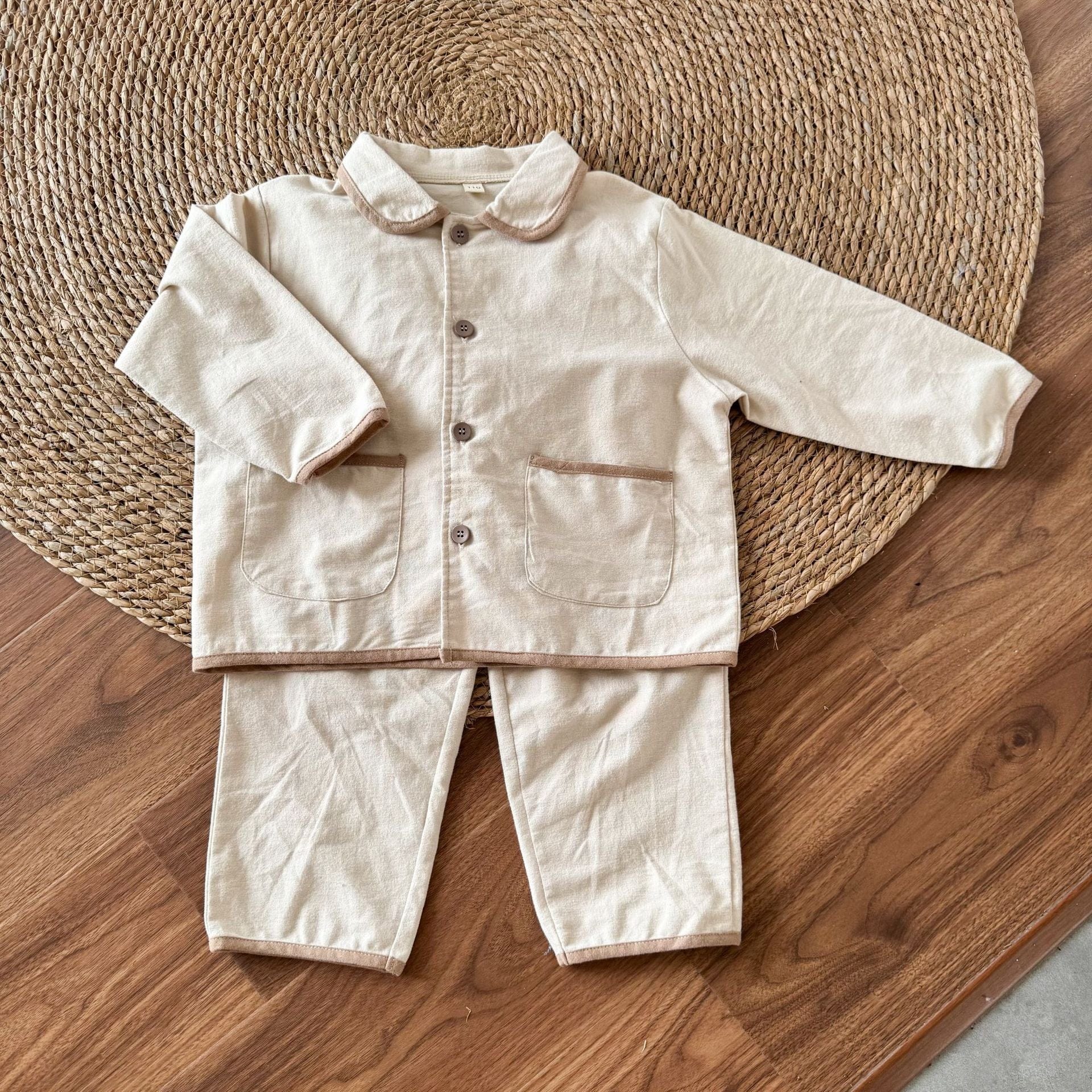 長袖パジャマ Apricot / 80cm バイピング襟付き長袖シャツパジャマセット【mh0010480】