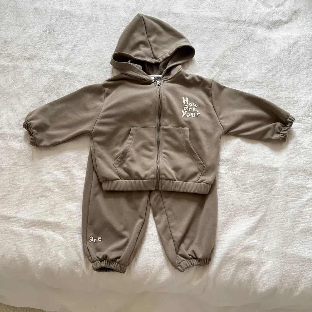 長袖セットアップ Army Green / 80cm ロゴプリントジップアップパーカーセットアップ 2点セット【mh0011243】