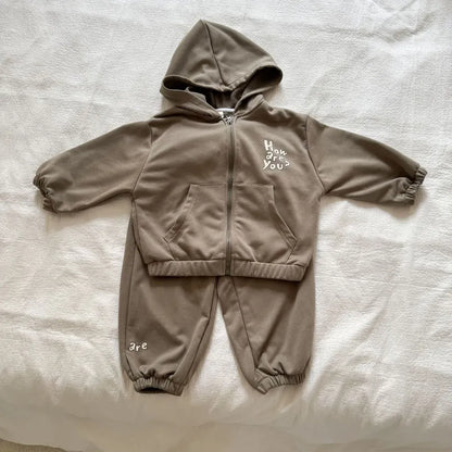 長袖セットアップ Army Green / 80cm ロゴプリントジップアップパーカーセットアップ 2点セット【mh0011243】