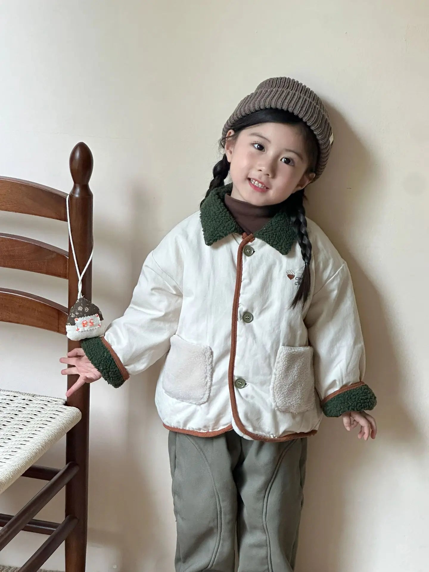 ショートコート・ジャケット・ジャンパー Beige / 12M  80CM キッズアウター ボアフリース襟パデッドジャケットコート【mh0007803】