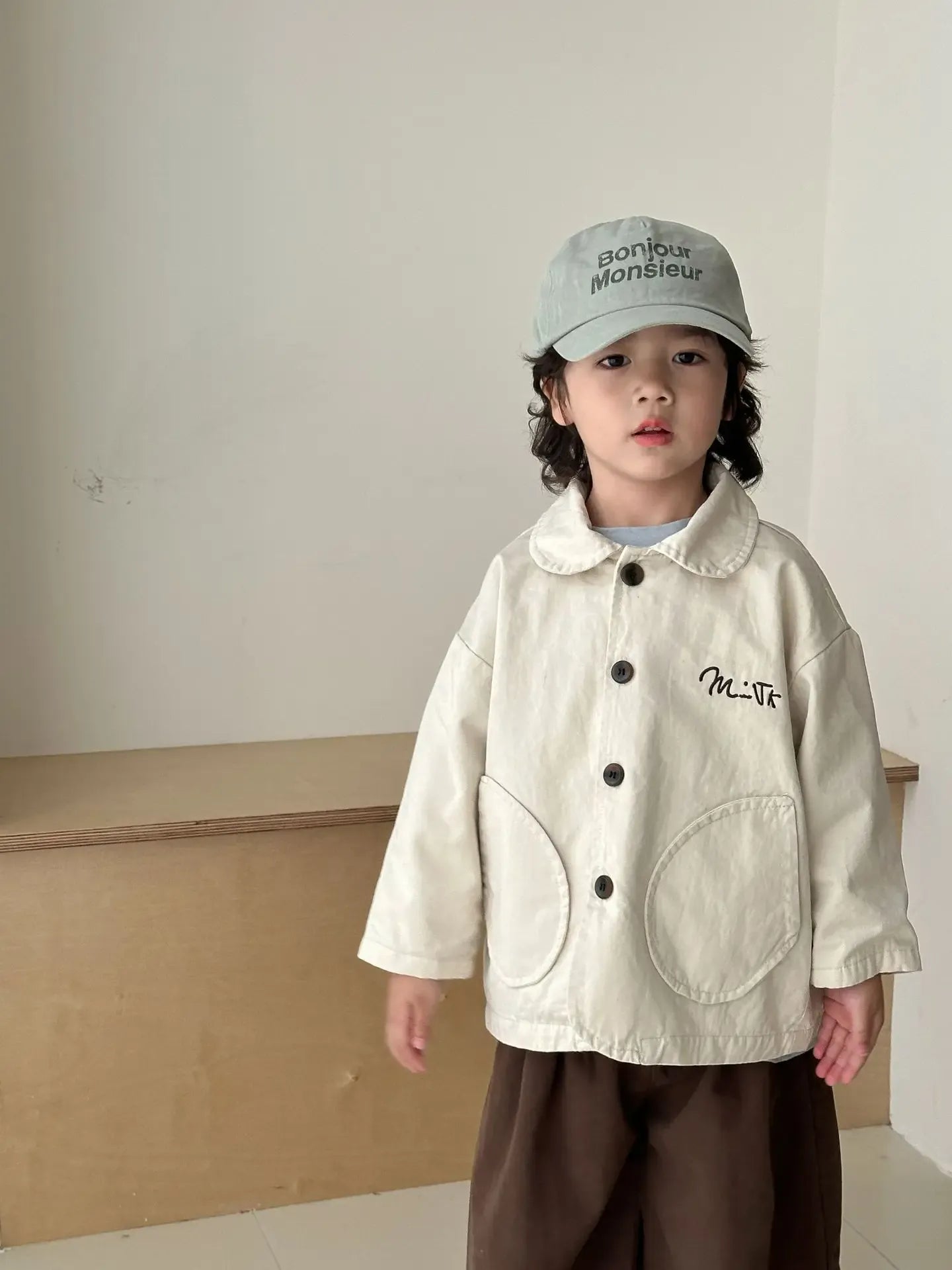 ショートコート・ジャケット・ジャンパー Beige / 80cm 12M キッズアウター ロゴワンポイント襟付きスプリングコートジャケット【mh0008826】