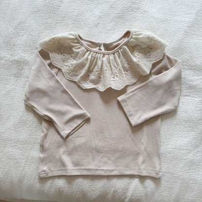 長袖セットアップ Beige / 80cm シンプル長袖カーディガン/ラッフル襟長袖Tシャツ【mh0010483】