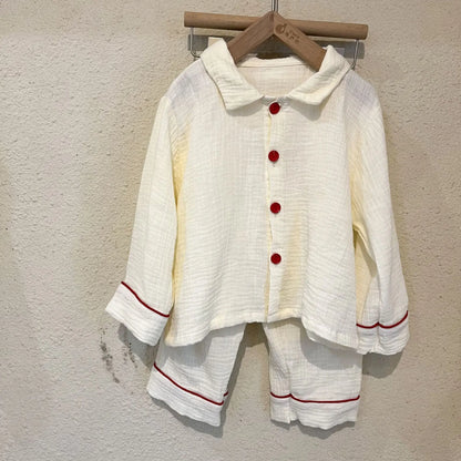 長袖セットアップ beige A / 18M (80) キッズセットアップ 2点セット 長袖パジャマセット ガールズ/ボーイズナチュラルスタイル【mh0008636】