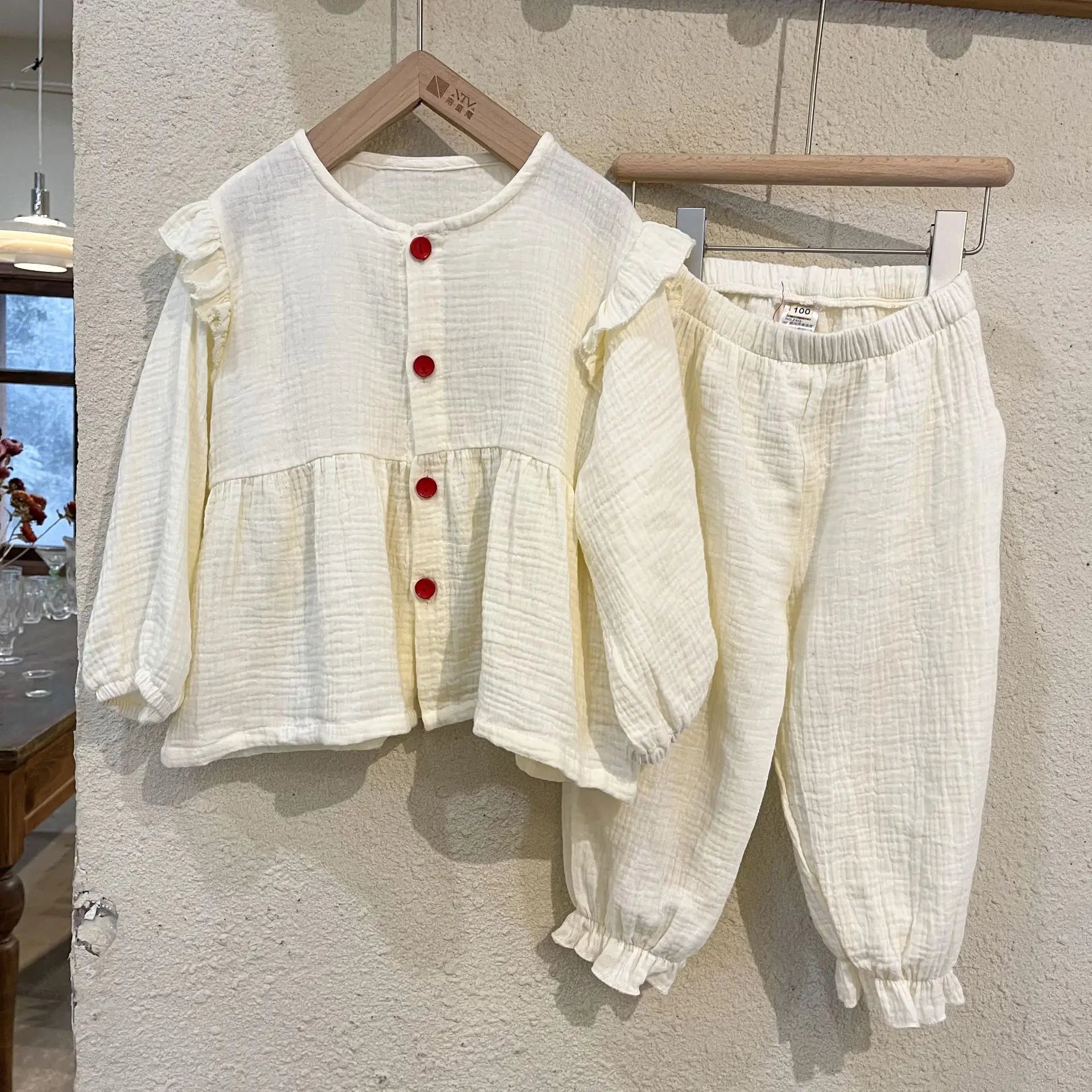 長袖セットアップ beige B / 18M (80) キッズセットアップ 2点セット 長袖パジャマセット ガールズ/ボーイズナチュラルスタイル【mh0008636】