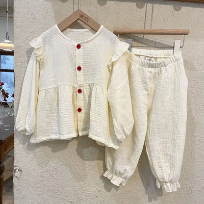 長袖セットアップ beige B / 18M (80) キッズセットアップ 2点セット 長袖パジャマセット ガールズ/ボーイズナチュラルスタイル【mh0008636】
