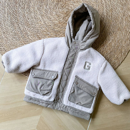 ショートコート・ジャケット・ジャンパー Beige White / 12M  80CM キッズアウター ボアフリースキルティングドッキングフード付きジャケットコート【mh0007782】