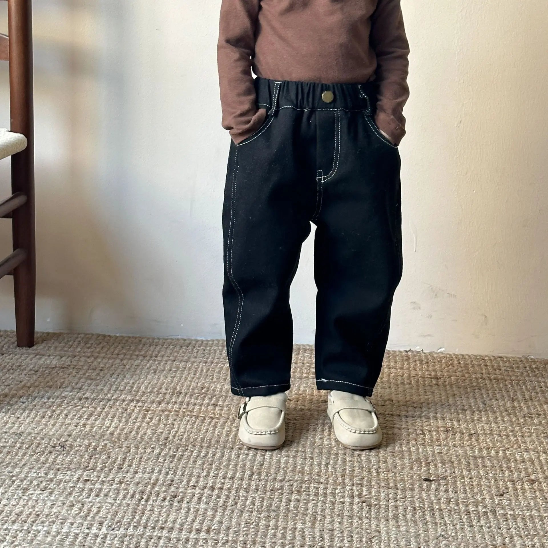 ロングパンツ・スウェットパンツ Black / 12M  80CM キッズパンツ 裏フリースシンプルペンシルロングパンツ【mh0007781】