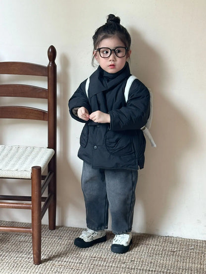 ショートコート・ジャケット・ジャンパー Black / 12M  80CM キッズアウター マフラードッキング裏フリースパデッドジャケットコート【mh0007786】