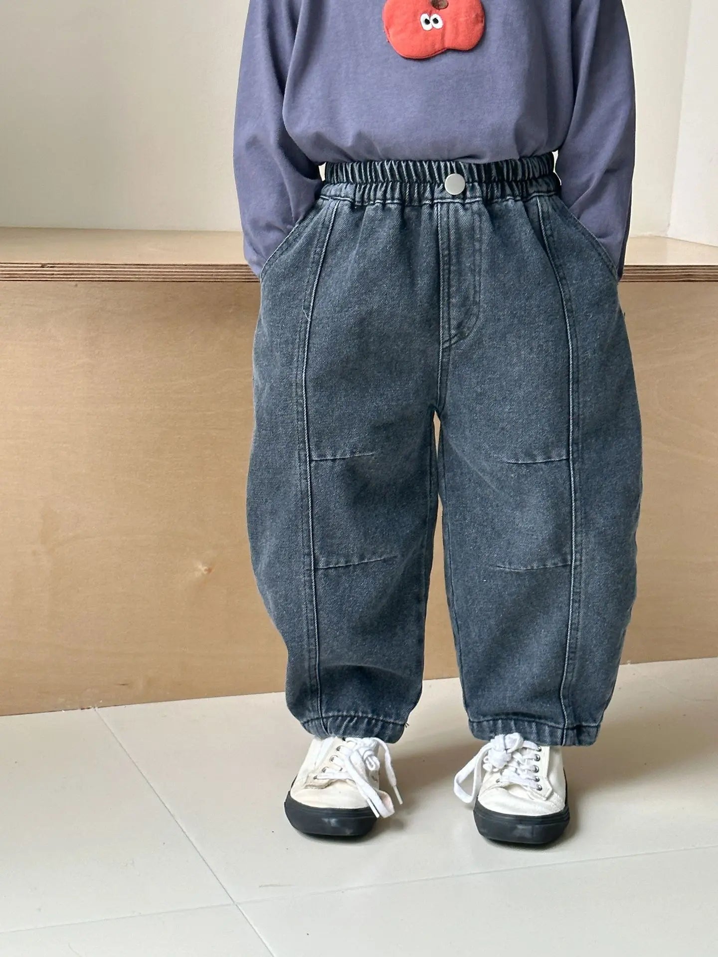 デニムパンツ black / 80cm 12M キッズパンツ タックアクセントルーズデニムパンツジーンズ【mh-0008512】