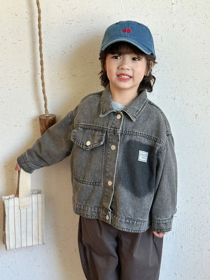 ショートコート・ジャケット・ジャンパー Black / 80cm 12M キッズアウター パッチワークポケットデニムジャケットブルゾン【mh0008517】