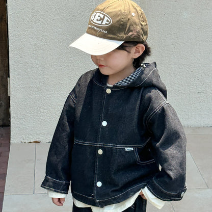 ショートコート・ジャケット・ジャンパー Black / 80cm キッズアウター フーディデニムジャケットコート 2カラー【mh0007120】