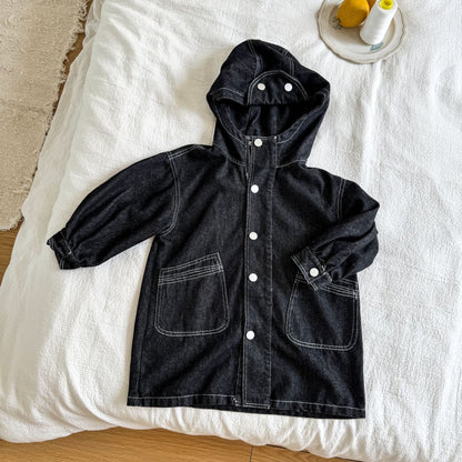 ロングコート Black / 80cm デニムフーディアウタージャケットコート【mh0010484】