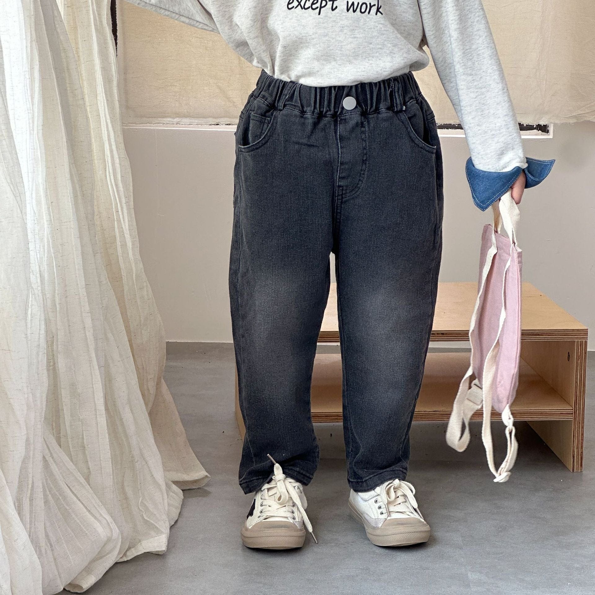 デニムパンツ Black / 80cm ポケットロゴデニムルーズパンツジーンズ【mh0010498】