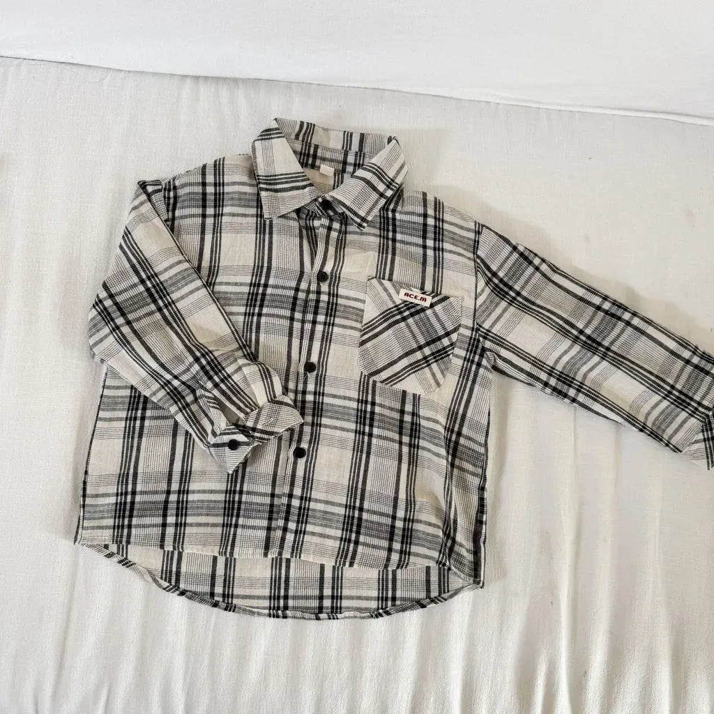 長袖シャツ・ブラウス Black / 80cm ビッグチェック柄ルーズ長袖シャツ【mh0011237】