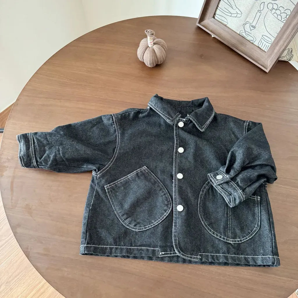 ショートコート・ジャケット・ジャンパー Black / 80cm 丸ポケットステッチデニムジャケット【mh0011240】