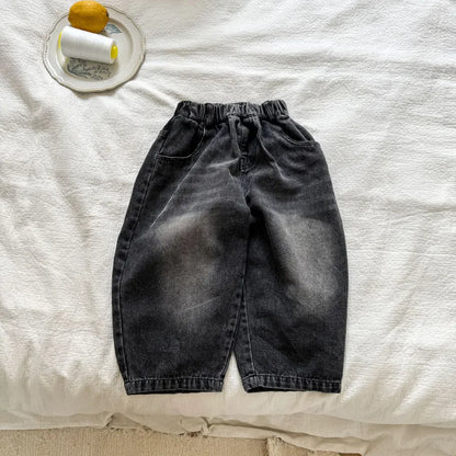 デニムパンツ Black / 80cm バックロゴ刺繍バルーンデニムパンツ【mh0011248】