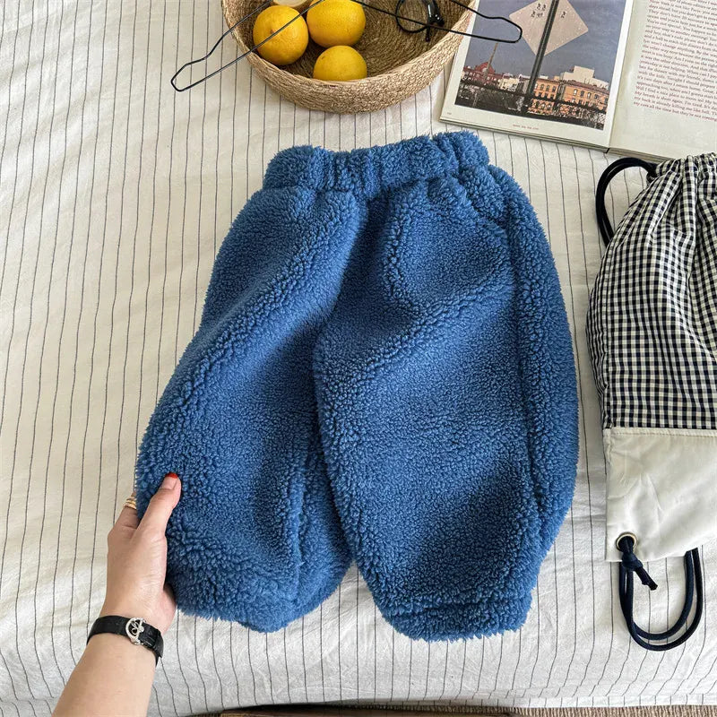 ロングパンツ・スウェットパンツ Blue / 12M  80CM キッズパンツ シンプルベーシック防寒ボアフリースロングパンツ【mh0007767】