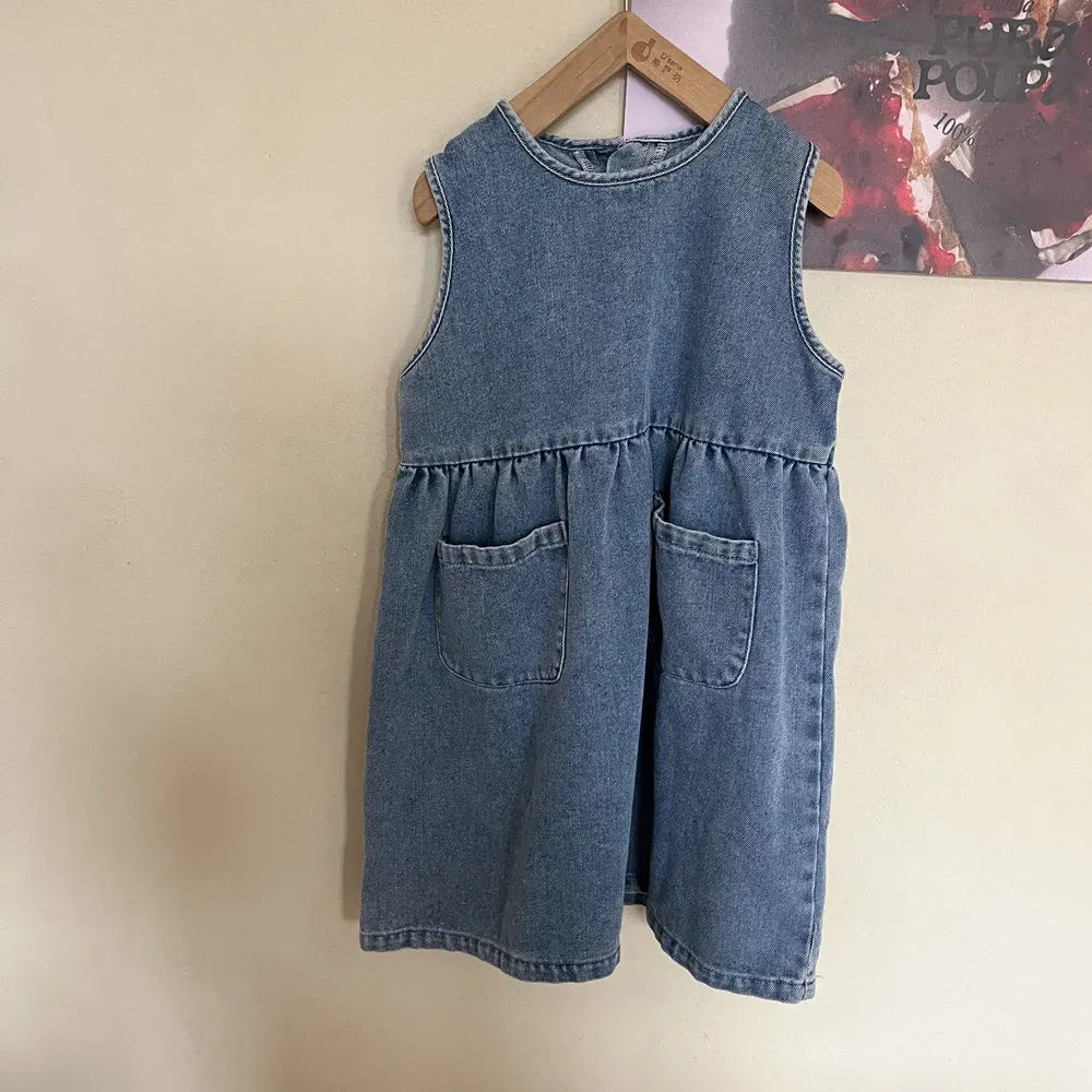 ノースリーブワンピース Blue / 18M (80) キッズワンピース デニムシンプルノースリーブワンピースジャンパースカート【mh0008637】