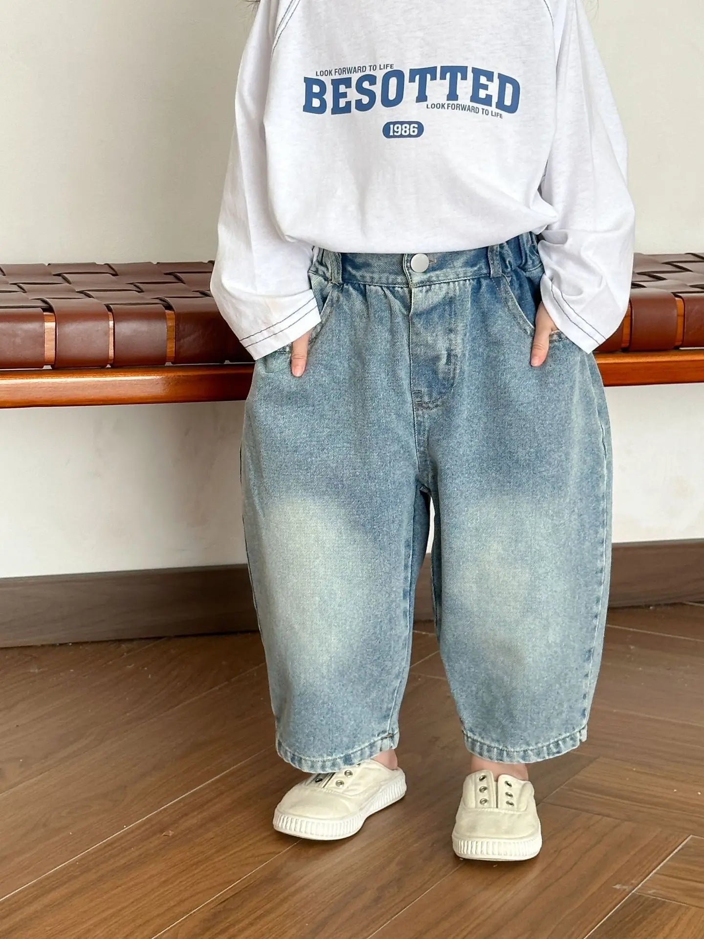 デニムパンツ Blue / 80cm 12M キッズパンツ シンプルルーズロングデニムパンツ【mh0008767】