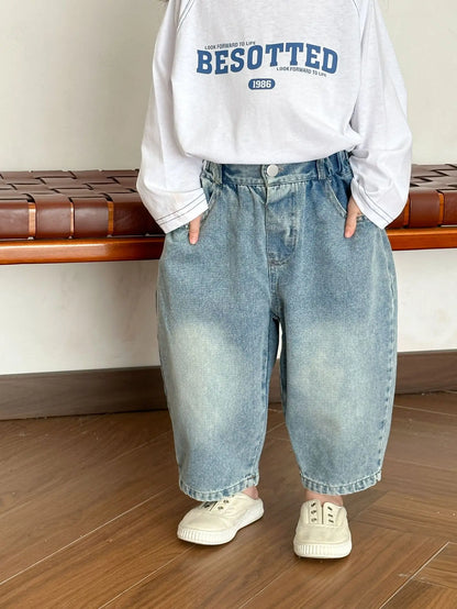 デニムパンツ Blue / 80cm 12M キッズパンツ シンプルルーズロングデニムパンツ【mh0008767】