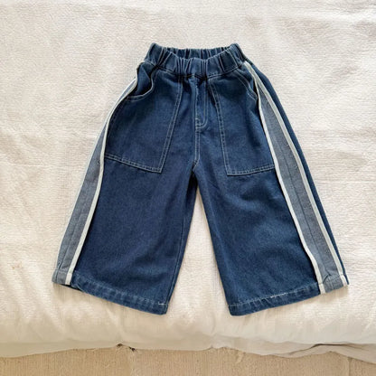 デニムパンツ Blue / 80cm サイドラインデニムワイドパンツ【mh0011242】