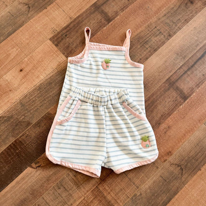 ノースリーブセットアップ blue and white / 80cm フルーツアップリケボーダーキャミソール+ショートパンツセットアップ 2点セット【mh0010199】