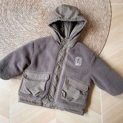 ショートコート・ジャケット・ジャンパー Brown / 12M  80CM キッズアウター ボアフリースキルティングドッキングフード付きジャケットコート【mh0007782】