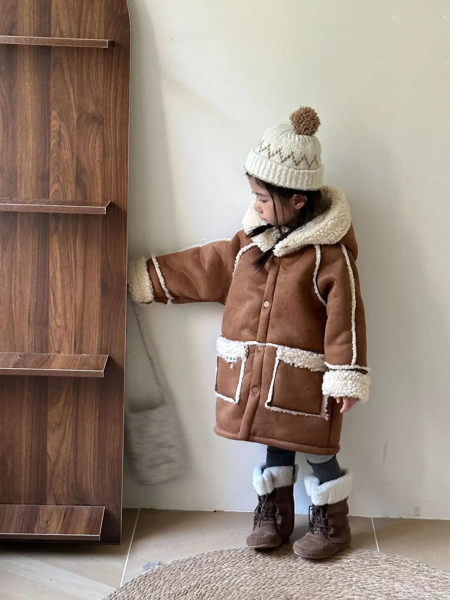 ロングコート brown long / 12M  80CM キッズアウター 裏ボアフリースフェイクムートンジャケットコート ロング/ショート【mh0007783】