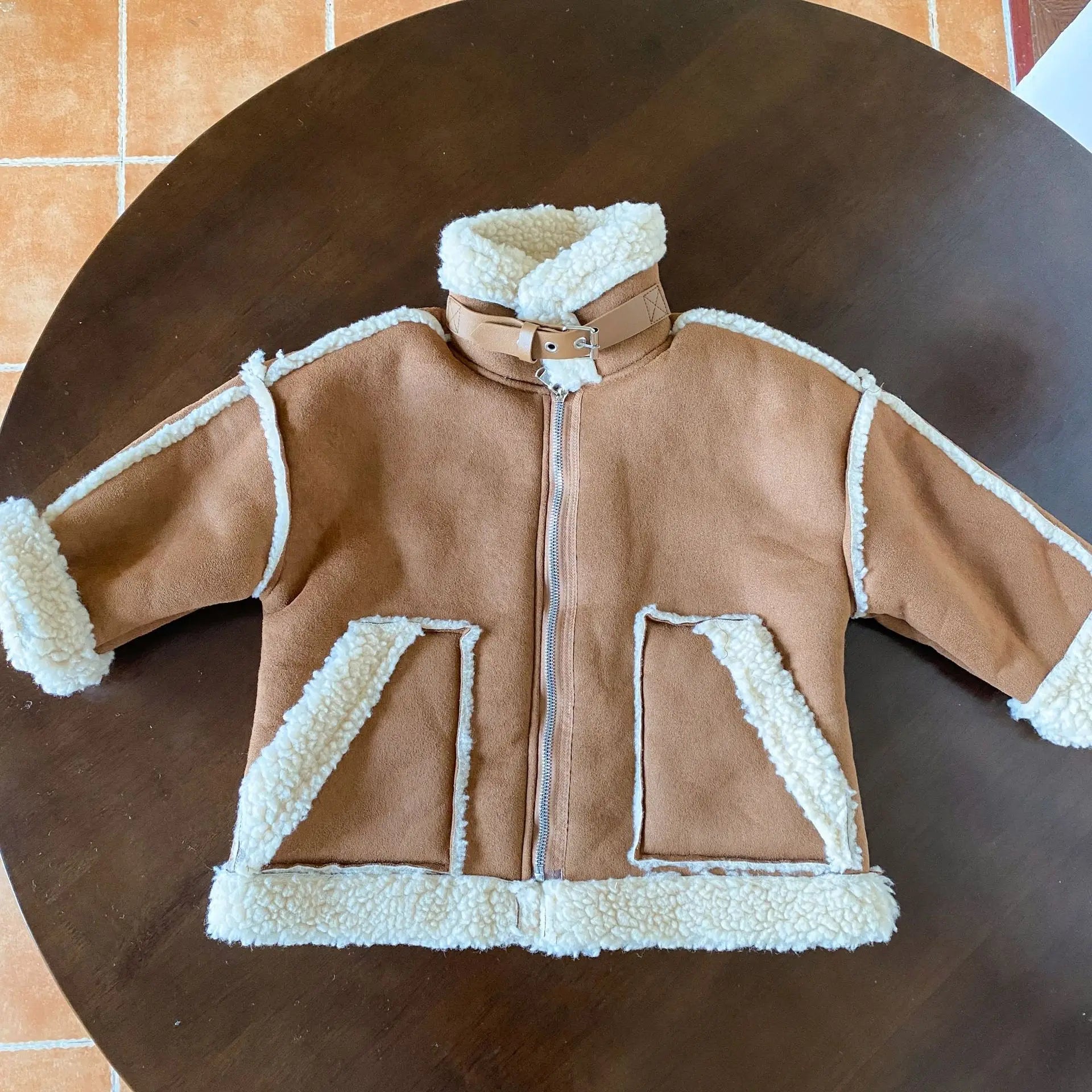 ロングコート brown short / 12M  80CM キッズアウター 裏ボアフリースフェイクムートンジャケットコート ロング/ショート【mh0007783】