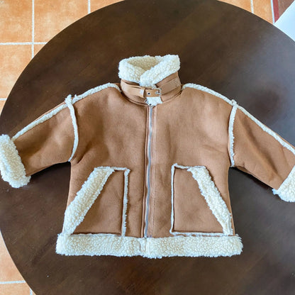 ロングコート brown short / 12M  80CM キッズアウター 裏ボアフリースフェイクムートンジャケットコート ロング/ショート【mh0007783】