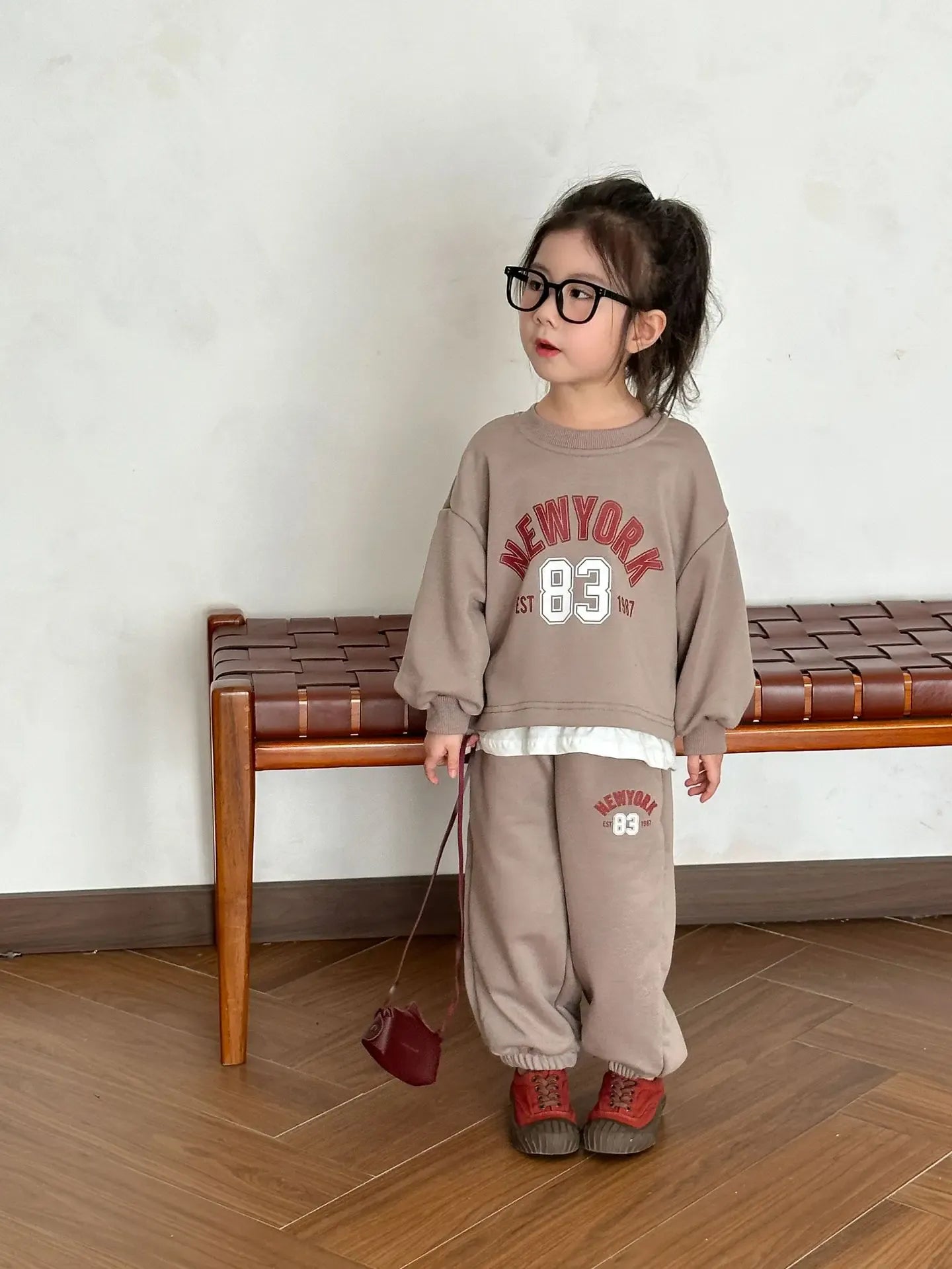 長袖セットアップ Coffee / 80cm 12M キッズセットアップ 2点セット レターロゴプリント長袖スウェットシャツ+ロングスウェットパンツ【mh0008766】