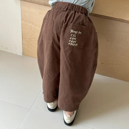 ロングパンツ・スウェットパンツ coffee / 80cm 12M キッズパンツ ポケットロゴプリントロングワイドルーズパンツ【mh-0008775】