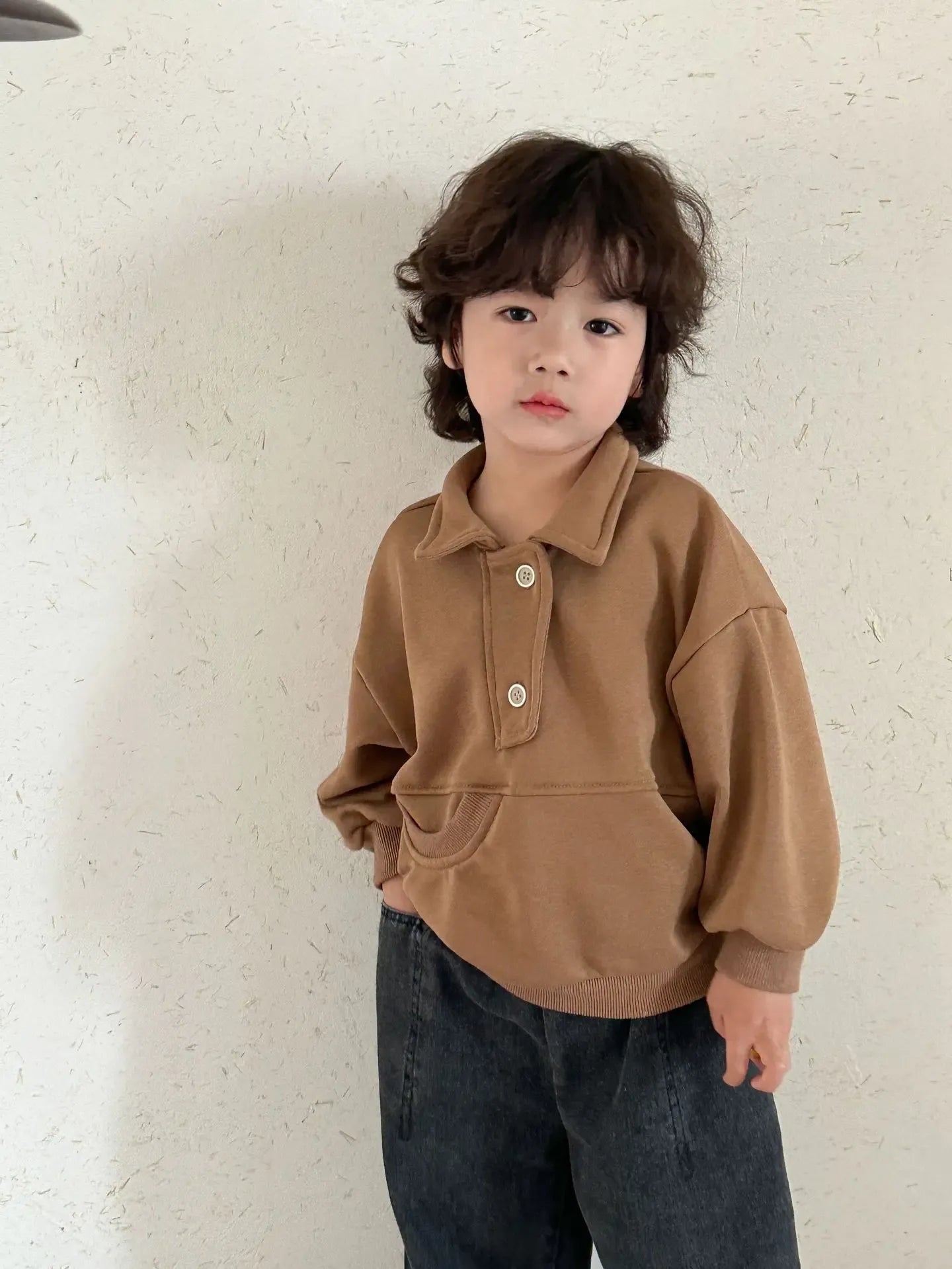 長袖シャツ・ブラウス Coffee / 80cm 12M キッズトップス 変形ポケット長袖ポロ襟プルオーバー【mh0008785】