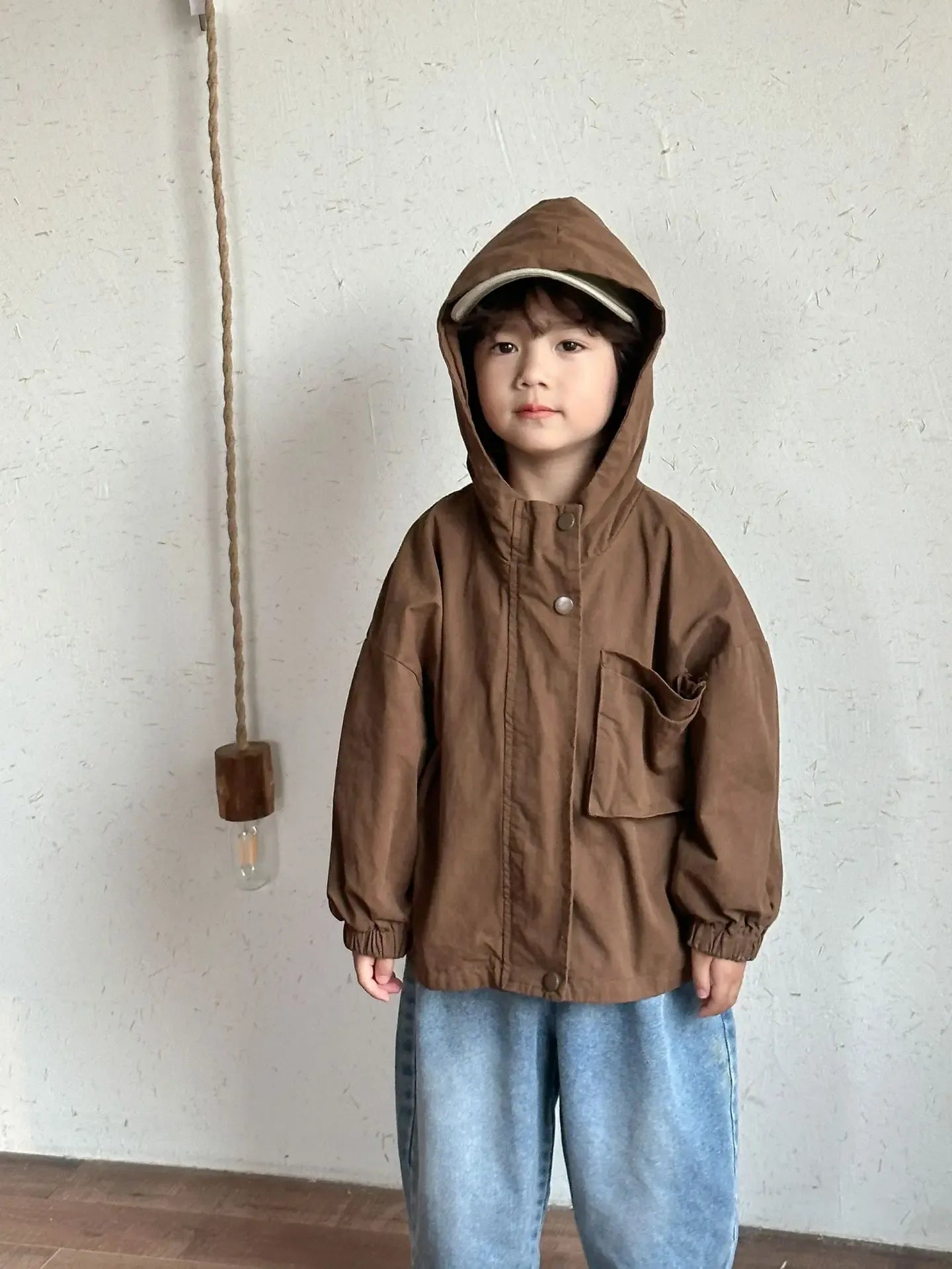 ショートコート・ジャケット・ジャンパー Coffee / 80cm 12M キッズアウター シンプルフーディウィンドブレーカーブルゾンジャケット【mh0008821】