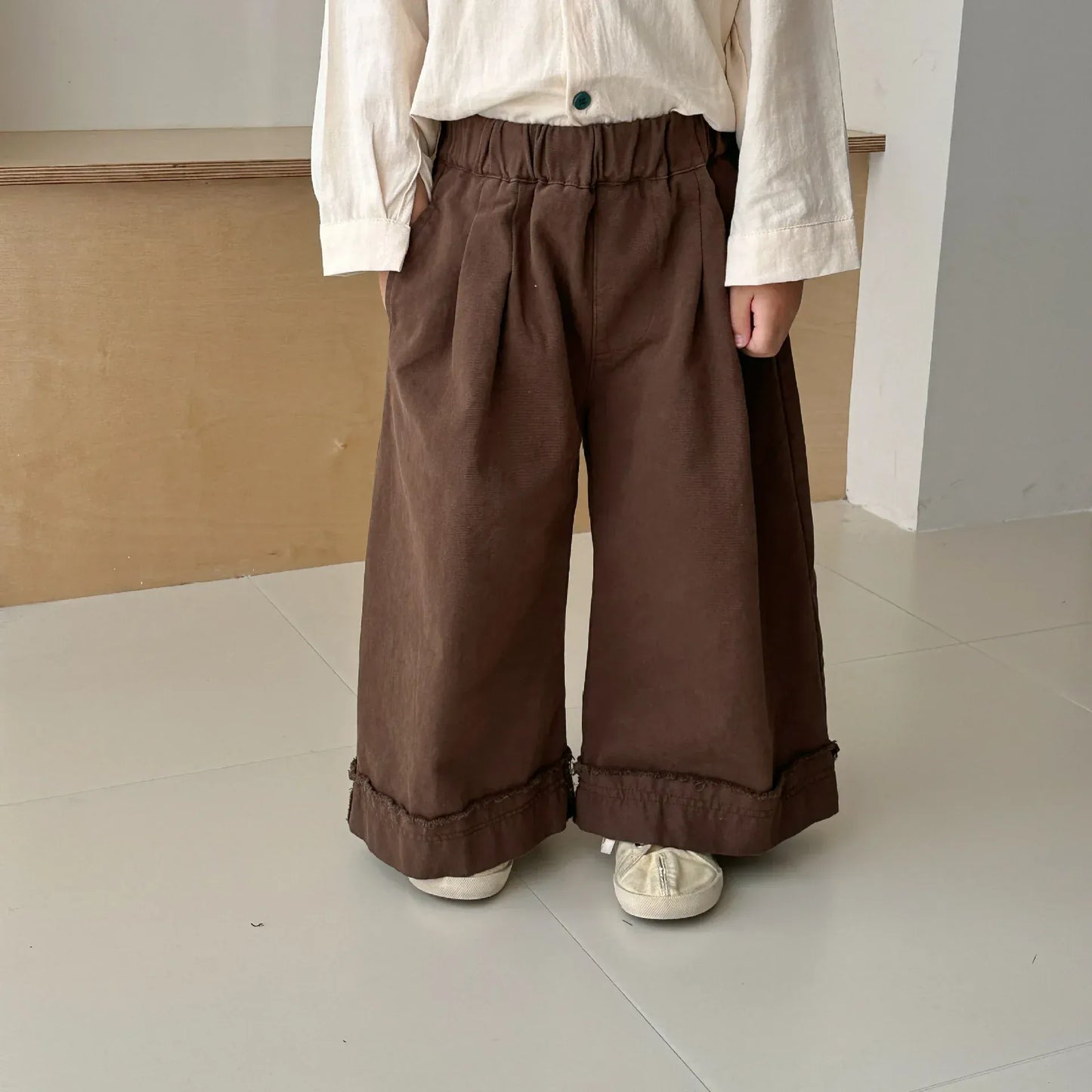 ロングパンツ・スウェットパンツ Coffee / 80cm 12M キッズパンツ ロールアップデザインロングルーズワイドパンツ【mh0008831】