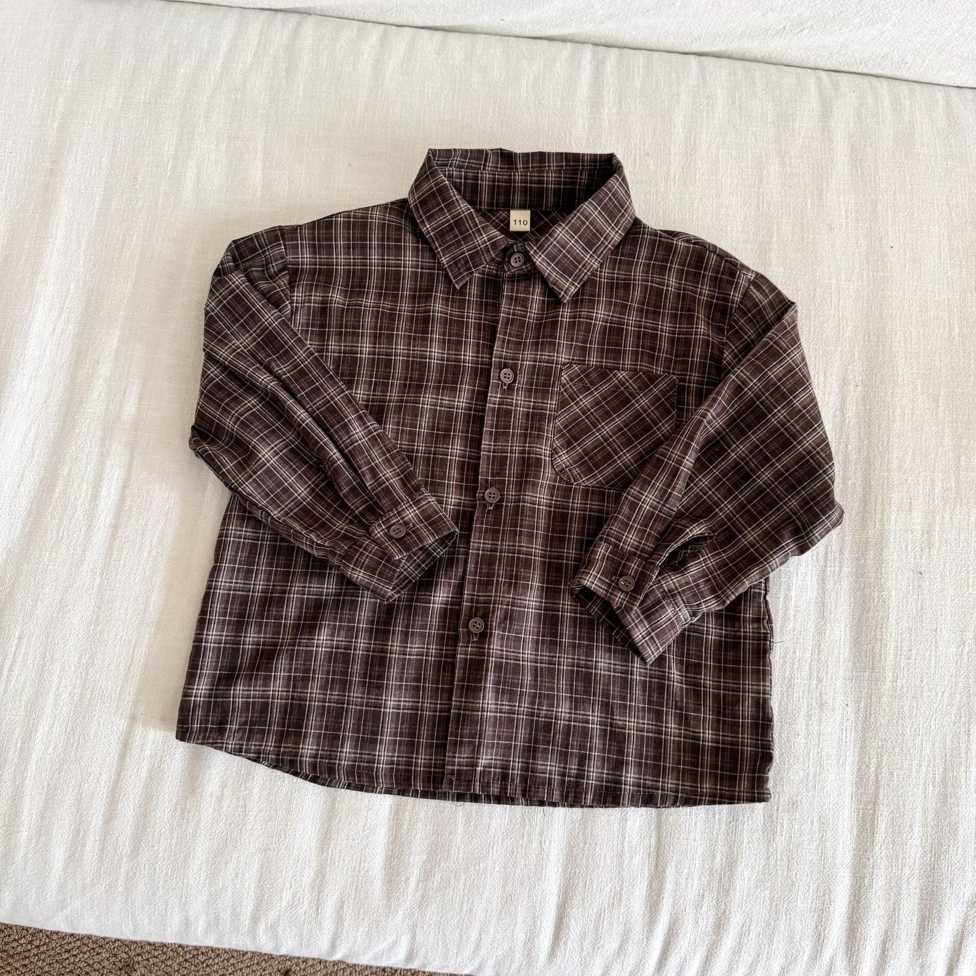 長袖シャツ・ブラウス Coffee / 80cm レトロチェック長袖シャツ【mh0010478】