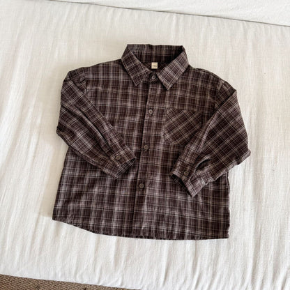 長袖シャツ・ブラウス Coffee / 80cm レトロチェック長袖シャツ【mh0010478】