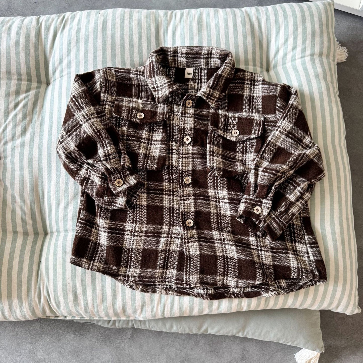 長袖シャツ・ブラウス Coffee / 80cm レトロチェック長袖オーバーシャツ【mh0010482】