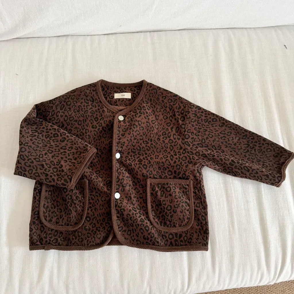 カーディガン・パーカー Coffee / 80cm レオパードプリントコーデュロイカーディガン【mh0011238】