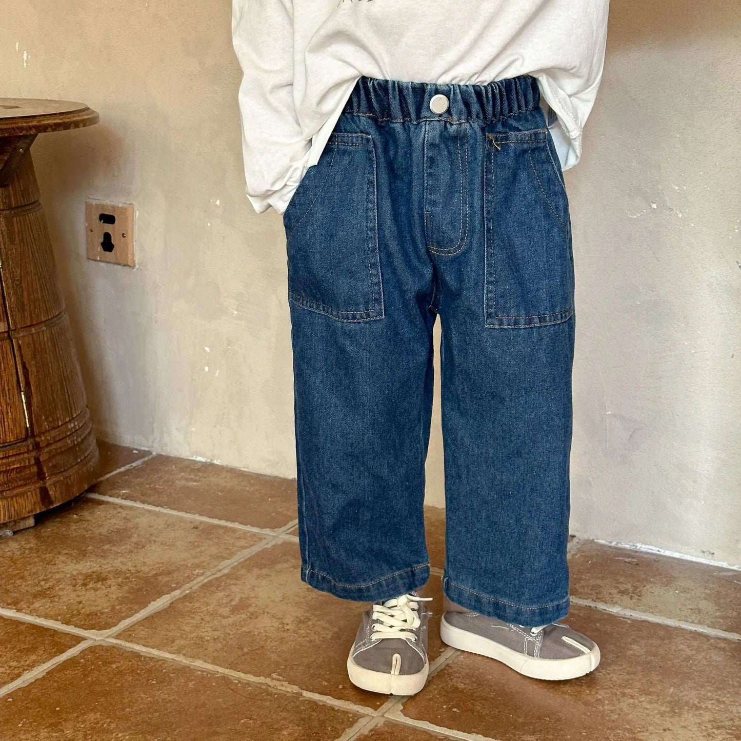 デニムパンツ Dark Blue / 12M  80CM キッズパンツ デニムルーズワイドパンツ シンプルベーシックジーンズ 2カラー【mh0006691】