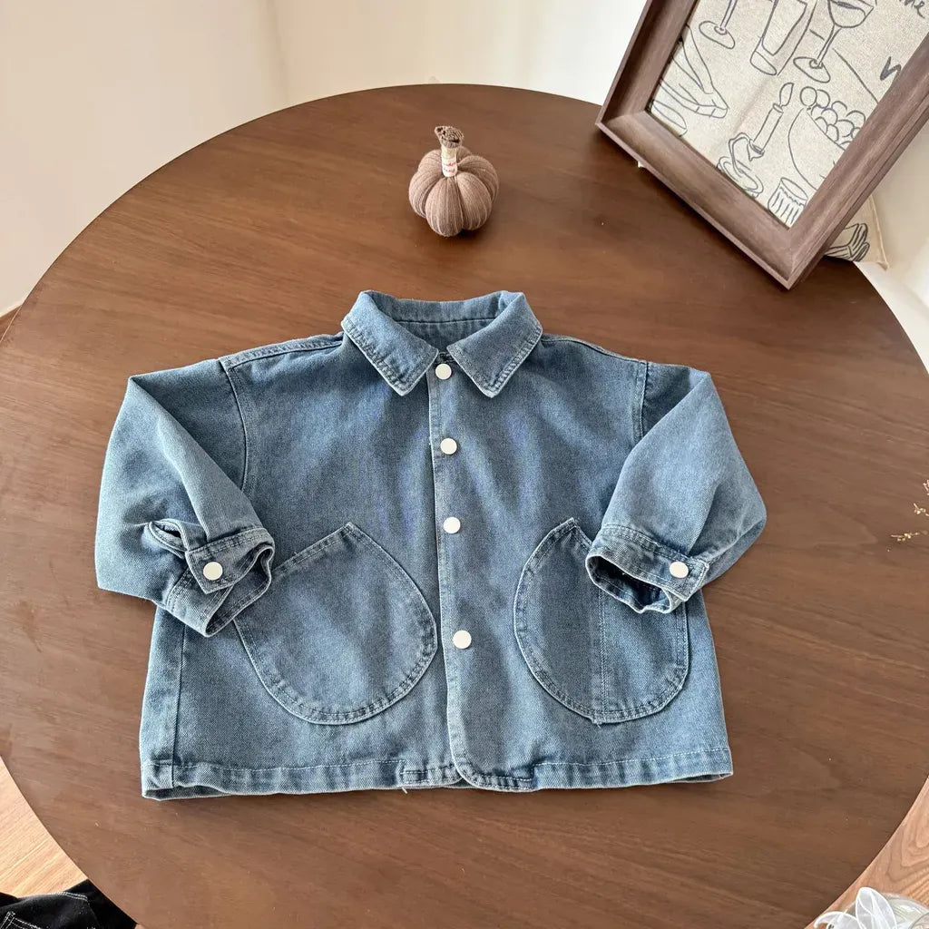 ショートコート・ジャケット・ジャンパー Denim Blue / 80cm 丸ポケットステッチデニムジャケット【mh0011240】