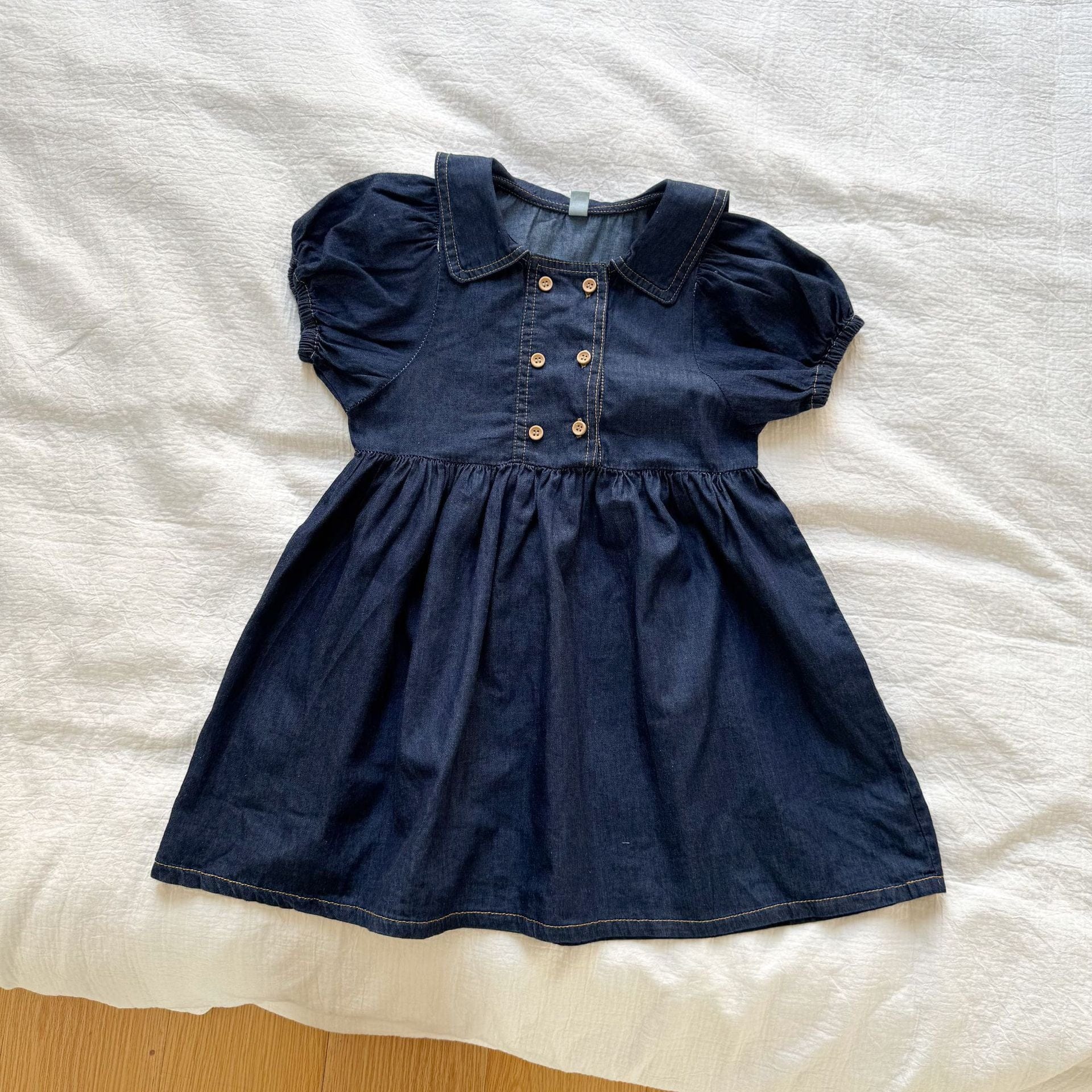 半袖セットアップ denim skirt / 80cm デニム半袖パフスリーブワンピース/半袖シャツ+パンツセット リンクコーデ【mh0010184】