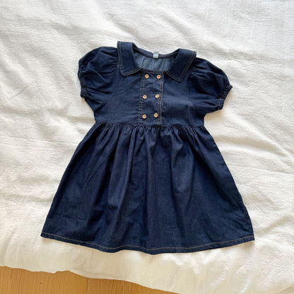 半袖セットアップ denim skirt / 80cm デニム半袖パフスリーブワンピース/半袖シャツ+パンツセット リンクコーデ【mh0010184】