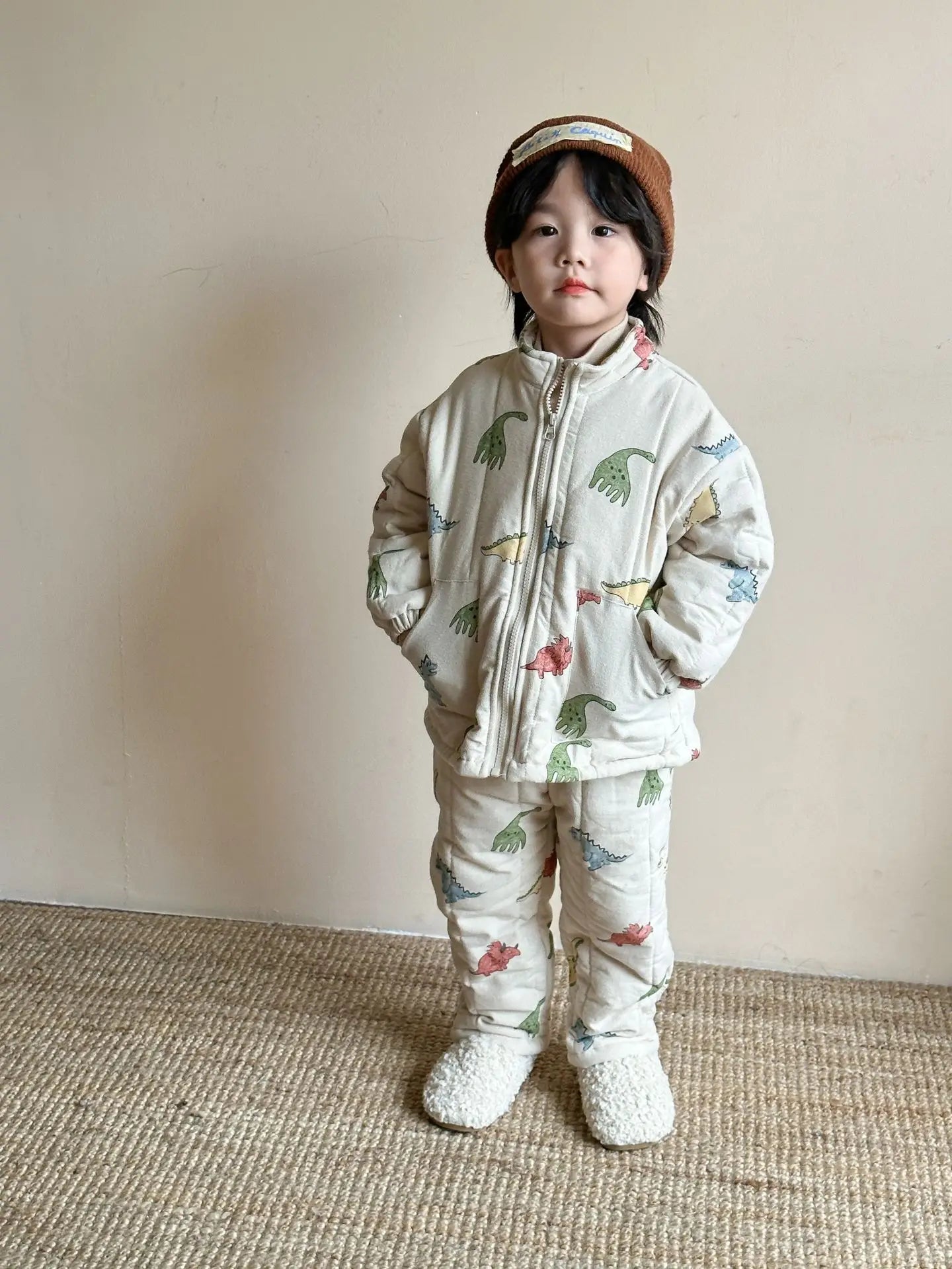 長袖セットアップ dinosaur / 12M  80CM キッズセットアップ 2点セット 裏フリースジップアップジャケット+ロングパンツ 長袖パジャマセット ルームウェア【mh0007845】