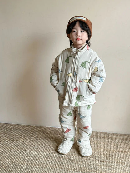 長袖セットアップ dinosaur / 12M  80CM キッズセットアップ 2点セット 裏フリースジップアップジャケット+ロングパンツ 長袖パジャマセット ルームウェア【mh0007845】