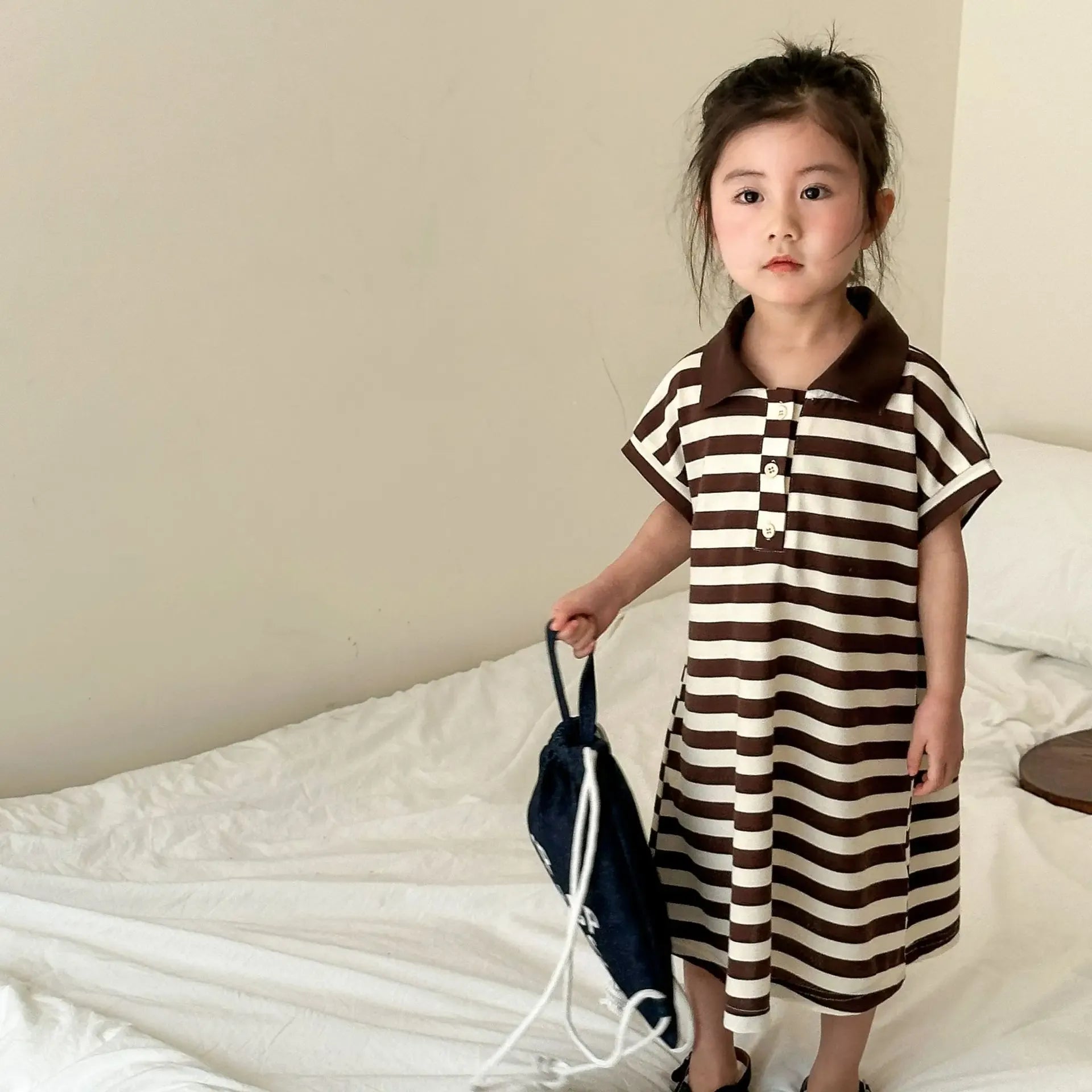 半袖セットアップ dress / 12M  80CM キッズセットアップ 2点セット/ワンピース ボーイズ半袖ポロシャツ+ハーフパンツ/ガールズ半袖ポロワンピ ボーダー リンクコーデ 兄弟姉妹 お揃いコーデ【mh0005183】